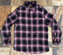 Stanley Flannel Shirt-Button Up-L-Black Red White Plaid - £14.99 GBP