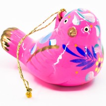 Handcrafted Painted Ceramic Hot Pink Songbird Bird Confetti Ornament Made Peru - £13.48 GBP