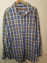 Perry Ellis Mens Button-Up Long Sleeve Shirt Size 2XLT plaid blue and white - $16.35