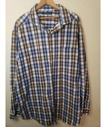 Perry Ellis Mens Button-Up Long Sleeve Shirt Size 2XLT plaid blue and white - £13.10 GBP