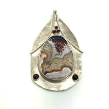 Vintage Sterling Sign MC Mary Chavez Navajo Natural Botswana Agate Stone Pendant - £87.04 GBP