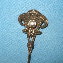 Vintage Art Deco Hatpin 925 Sterling Silver Crystal and Marcasite 5.35&quot; Signed - £37.84 GBP