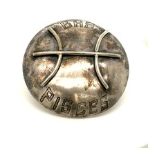 Vtg Sterling Silver Rare Engraved BHS Pisces Zodiac Symbol Round Slide Pendant - £130.97 GBP