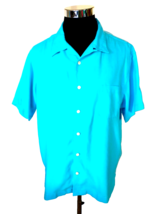 Cremieux Classics Shirt Men&#39;s Size X-Large Aqua Button Front Cotton -Linen Blend - £15.55 GBP