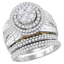 14k Two-tone White Gold Round Diamond Cluster Bridal Wedding Engagement Ring Set - £2,524.21 GBP