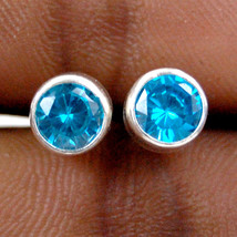 Sterling Silver Blue Topaz Round Shape Handmade Women Stud Earrings Party Wear - £28.77 GBP