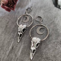 Gothic Bird Dead Crow Moon Earrings Pentagram Crow Skull Halloween Punk Creative - £8.78 GBP