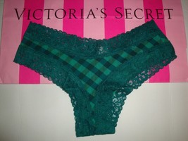 New Victoria&#39;s Secret Lace Trim COTTON/MODAL Cheekster Panty Green Plaid Size L - £10.11 GBP