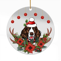Funny English Springer Dog Santa Deer Anlters Wreath Christmas Ornament Acrylic - £13.27 GBP