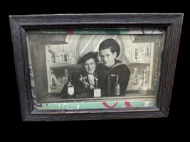 WWII Army Photograph Soldier &amp; Girl Framed 4x6&quot; Bar Scene Framed Vintage... - $18.00