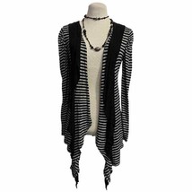Dallas Shopaholic Striped Waterfall Long Sleeve Black Gray Sweater Size S - £14.81 GBP