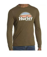Hurley Shirt Mens Large Long Sleeve Crew Neck Olive Graphic Tee Logo - €15,27 EUR