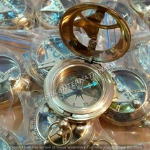Brass Sundial Push Button Mini Compass Marine handmade solid Lot OF 10 - £119.48 GBP