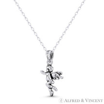 Winged Cherub Guardian Angel Oxidized 925 Sterling Silver Baby Baptismal Pendant - £10.96 GBP+