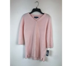 Karen Scott Women Petite Size PS Pink Ice Rib High L V Neck Pullover Swe... - $13.85