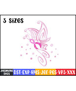 Breast Cancer Awareness Month Butterfly digitized filled embroidery. - $3.99