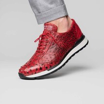 Hand painted genuine Snake and calfskin Sneaker Shoes Scanno Antique Red image 7