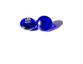 Ocean blue glass button pierced earrings with posts - £15.79 GBP