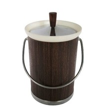 Vintage MCM dark wood grain &amp; chrome look ice bucket - £39.32 GBP