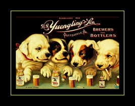 Vintage Yuengling Beer &amp; Puppy Poster Print Puppies Decor Dogs Bar Wall Art - £18.08 GBP+