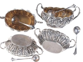 c1902 British Sterling silver Repousse Master salt/spoons set - $321.75