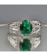 Green Crystal Triple Band Ring Rhodium Plated 925 Sterling Silver Sz 9.25 - $745.83 MXN