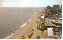 Virginia Postcard Virginia Beach Aerial View Foaming Surf - $2.96