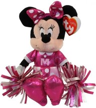 TY Beanie Babies Sparkle Disney Minnie Mouse Pink Silver Cheerleader 9&quot; w/ Tags - £9.42 GBP