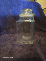 Vintage Clear Glass ANCHOR HOCKING Square Canister Storage Apothecary Jar 9” - £11.85 GBP