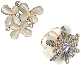 2-Pack: Gold Tone 1 Pearly Flower + 1 Pearly Butterfly Rhinestone 3-Ring Scarf - £36.79 GBP
