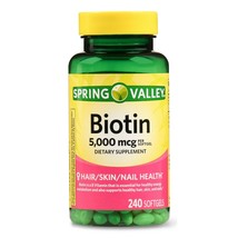 SPRING VALLEY BIOTIN SOFTGELS, 5000 MCG, 240 COUNT..+ - £15.81 GBP