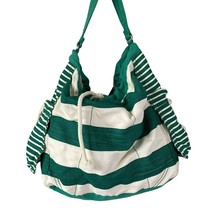 Gap Recycled White Green Striped Rope Drawstring Snap Hobo Beach Pool To... - £22.30 GBP