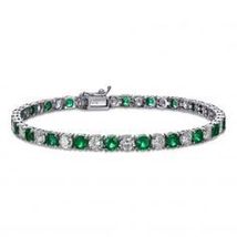 10 Ct Round Cut CZ Green Emerald Tennis Bracelet 14K White Gold Finish - £207.82 GBP