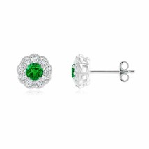 Authenticity Guarantee 
ANGARA 3.5mm Natural Emerald Halo Stud Earrings in St... - £383.98 GBP+