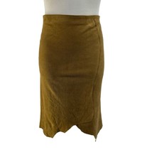 Vintage Brown Faux Suede Skirt Size Small Asymmetrical Hem Stretch Midi USA Made - $19.79