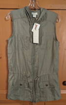 NEW St Tropez Green Linen Vest Sz S Pocketed Zip Up Hooded Outdoor Hikin... - £15.21 GBP