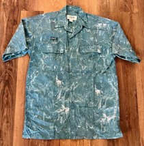 Aqua Design Vtg Short Sleeve  Button-Up Shirt Water Camouflage Teal Mens... - £16.61 GBP