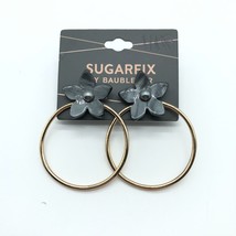Sugarfix by Baublebar Earrings Hoop Flower Faux Pearl Gold Tone Black Gray - £3.92 GBP