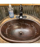 19" Oval Copper Sink Drop in with Barbed Wire Design, Drain Included  - $199.95