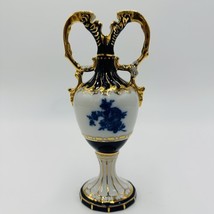 Royal Dux Vase Porcelain Bohemia Cobalt Blue Ornate Gold Floral Victoria... - $85.50