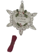 Ornament Our First Christmas Snowflake Silver Holly Berry Gorham Hang Ri... - $15.79