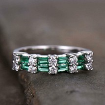 1.00Ct Round Cut Emerald Half Eternity Wedding Ring Band 14K White Gold Finish - £61.05 GBP