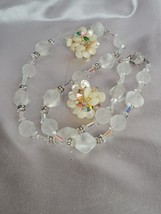 Vintage Vendome Frosted Glass Necklace &amp; MOP Earrings Jewelry Lot - £85.66 GBP