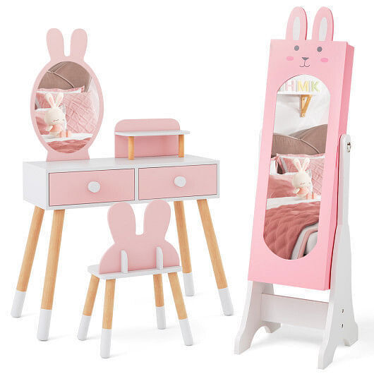 Kids Room Furniture Set with Princess Vanity Table and Chair-Pink - Color: Pink