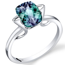 14K White Gold Created Cushion Cut Alexandrite Solitaire Ring - £215.81 GBP