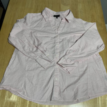 Lane Bryant Women  Shirt Sz 28 Pink/White Stripes 3/4 Sleeve Stretch Casual - $288.63 MXN