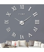 Large 3D Diy Wall Clock, Giant Roman Numerals Clock Frameless Mirror Sti... - £32.23 GBP
