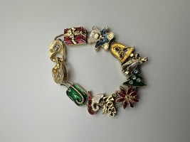 Vintage Gold Enamel Christmas Bracelet Size: 7.5 inches x 1.5mm BrB2 - $15.84