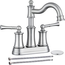 Winkear Centerset Bathroom Sink Faucet Brushed Nickel 2 Handles Fit For 2 Holes - £110.30 GBP