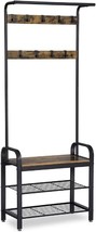Benjara Metal And Wood Framed Coat Rack With Multiple Hooks And, Brown And Black - £60.88 GBP